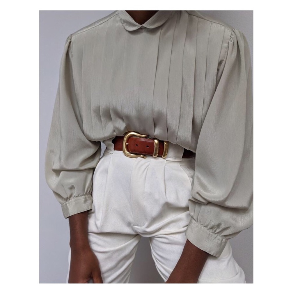Vintage Champagne Pleated Blouse Size S